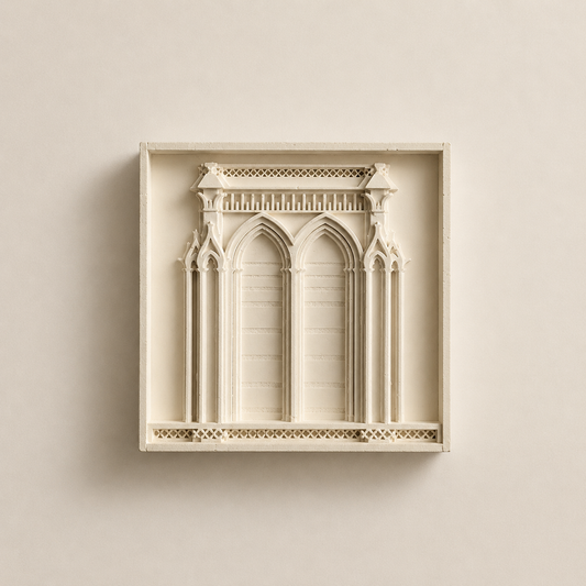 Bas-relief de la Galerie des Chimères de Notre-Dame de Paris, arcature gothique en plâtre fait main